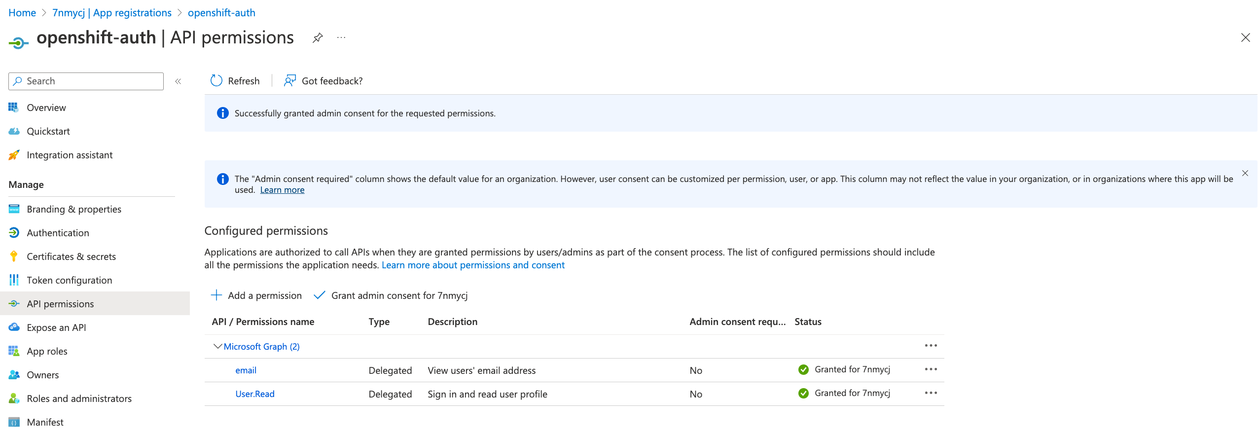 Azure Portal - Admin Consent Grant
